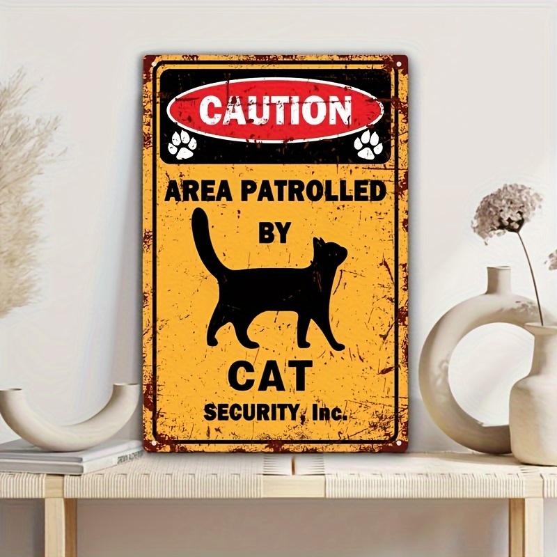 Home Yard Security - Vintage Metal Tabela Dikkat Kedi Güvenlik