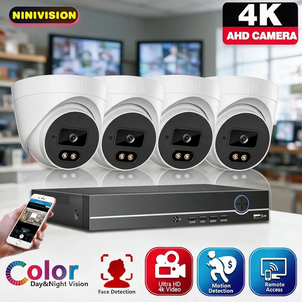 Home Security Kit - 4 Kanallı 4K AHD Dome Kamera